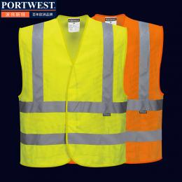 Portwest波伟斯特 网布反光背心 包边设计 欧标5cm宽2.5米长反光带 魔术贴开合150g 黄色/橙色C370