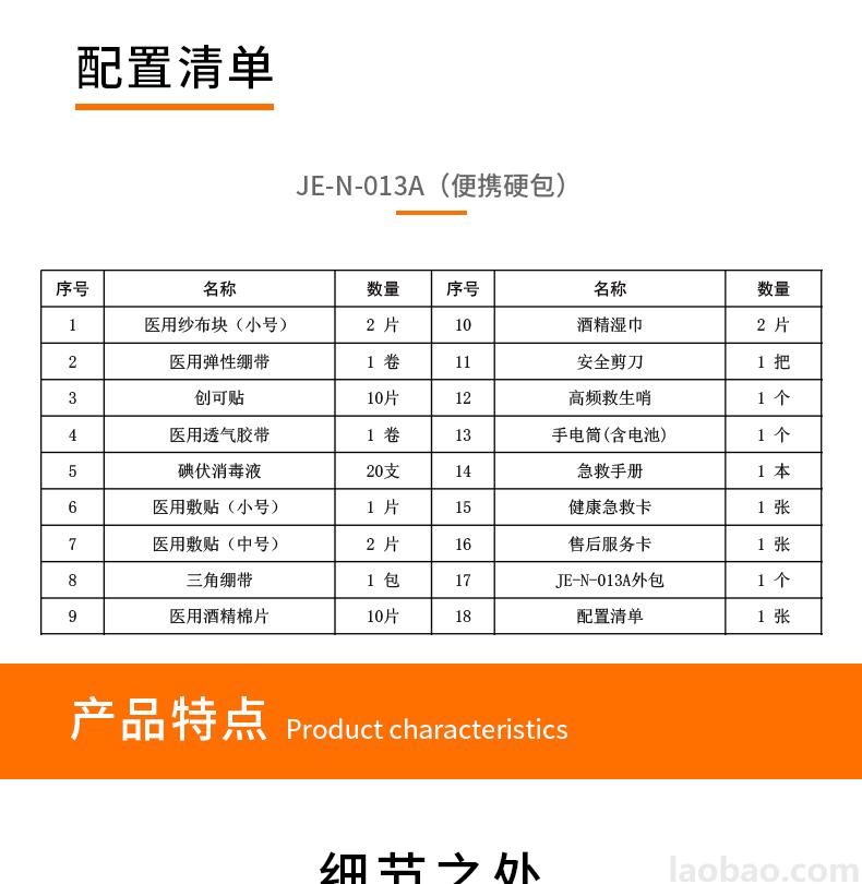 CROR科洛便携硬包1680D涤纶牛津面料 包含5大类18种急救物品JE-N-013A